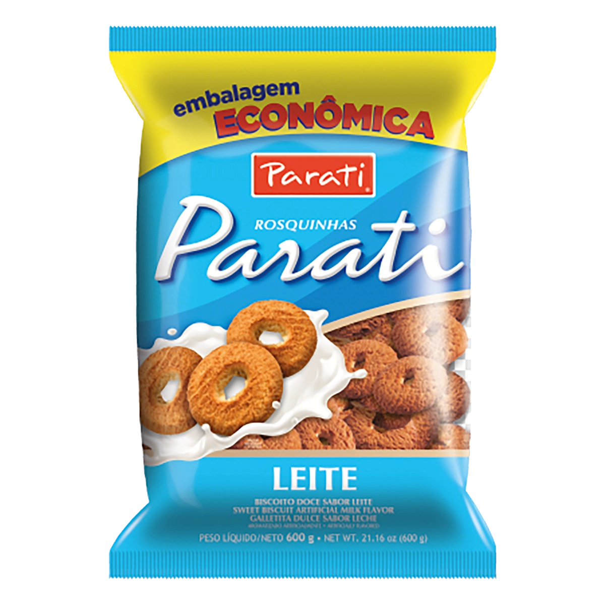 Biscoito Rosquinha Leite Parati Pacote 600g Embalagem Econômica