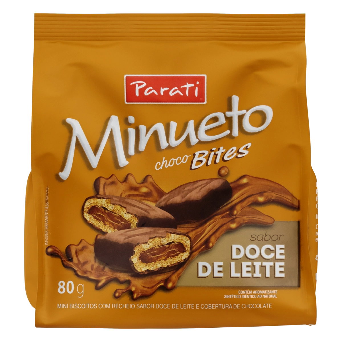 Minibiscoito Recheio Doce De Leite Cobertura Chocolate Minueto Choco Bites Pacote 80g