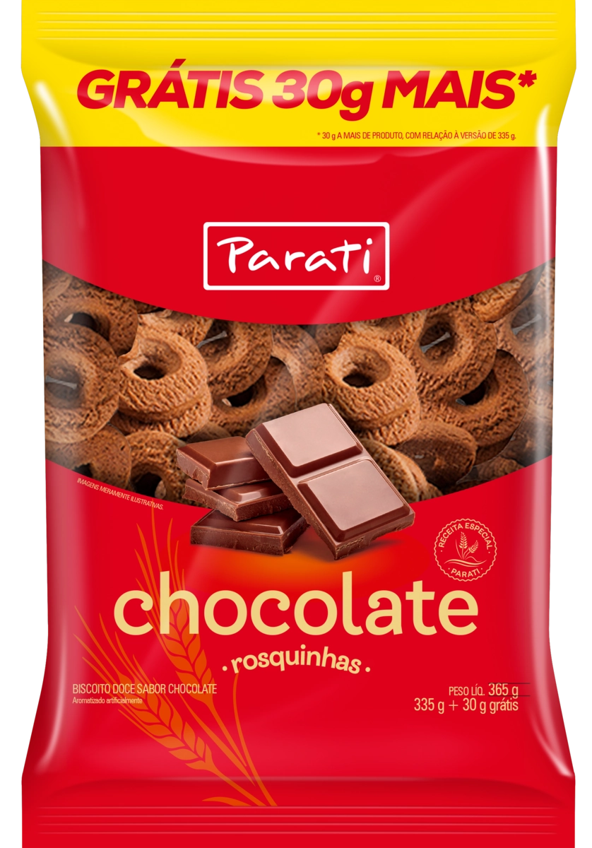 Biscoito Rosquinha Chocolate Parati Pacote 365g Grátis 30g