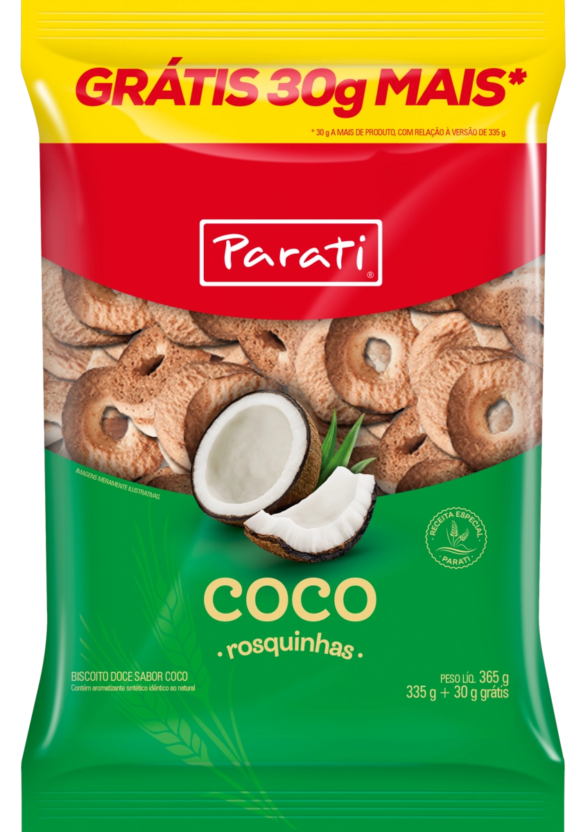 Biscoito Rosquinha Coco Parati Pacote 365g Grátis 30g
