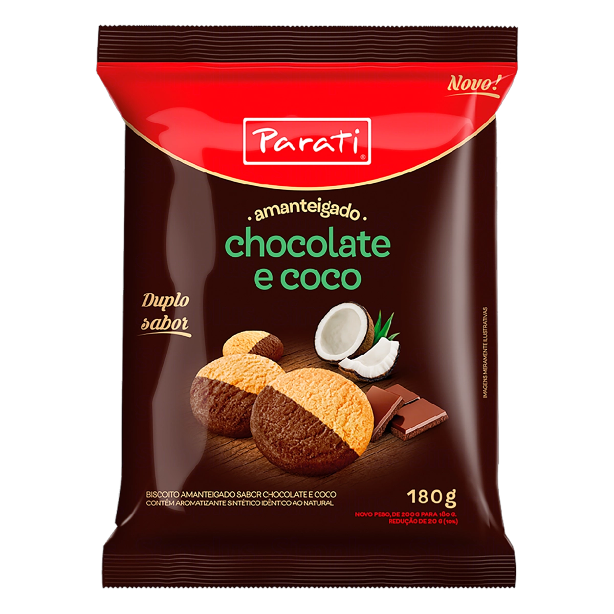 Biscoito Amanteigado Chocolate E Coco Parati Pacote 180g