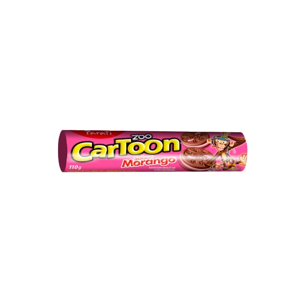 Biscoito Chocolate Recheio Morango Zoo Cartoon Pacote 110g