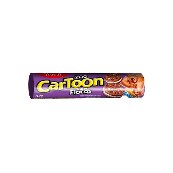 Biscoito Chocolate Recheio Flocos Zoo Cartoon Pacote 110g