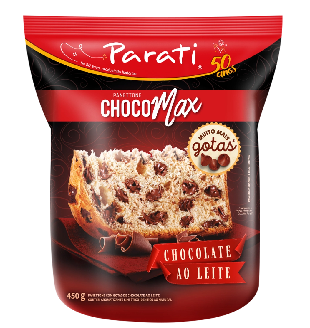 Panettone Com Gotas De Chocolate Ao Leite Parati Choco Max Pacote 450g