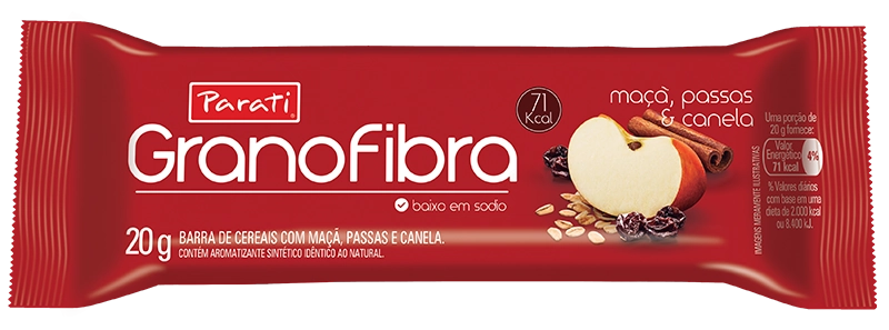 Barra De Cereal Maçã, Passas Canela Granofibra Pacote 20g