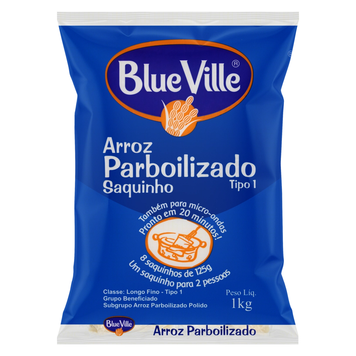 Arroz Parboilizado Tipo 1 Blue Ville Pacote 1kg 8 Unidades