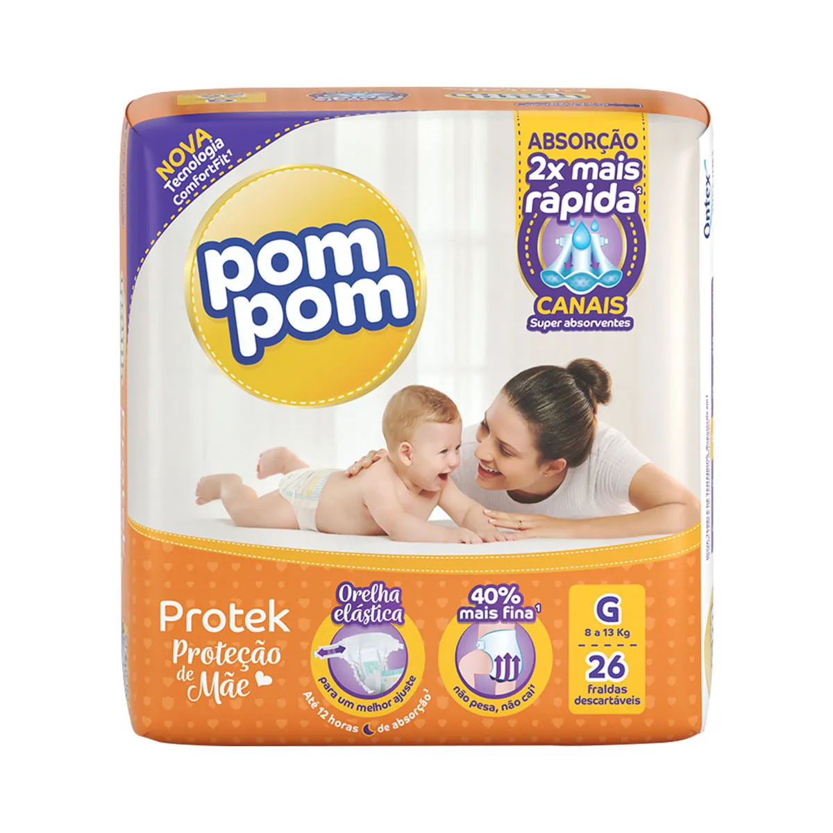 Fraldas Pom Pom G Protek Proteção de Mãe Jumbo - 26 Unidades