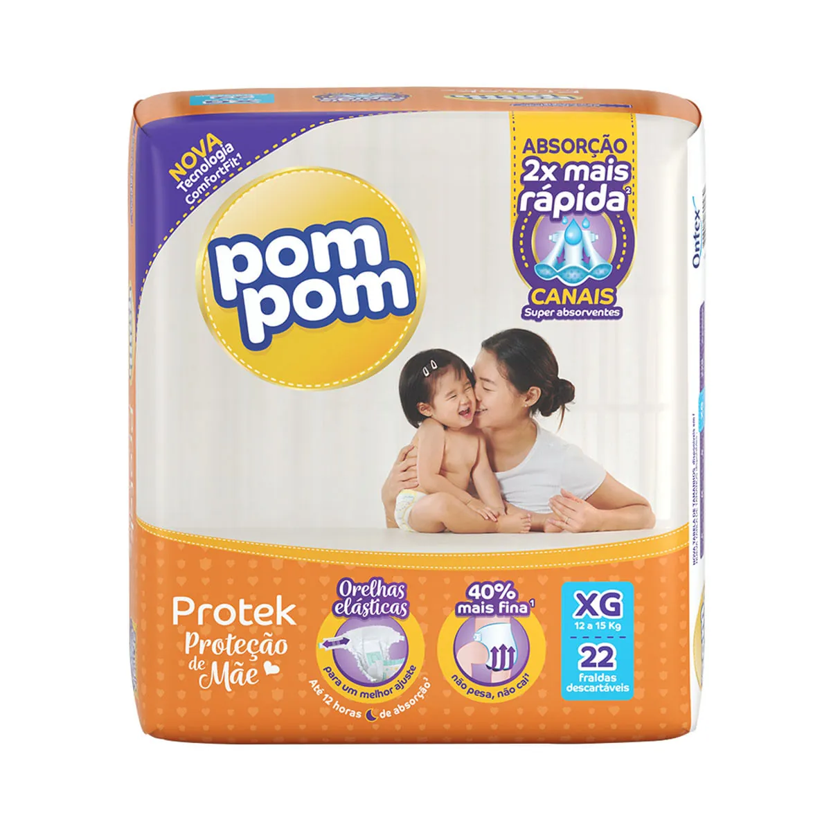 Fraldas Pom Pom XG Protek Proteção de Mãe Jumbo - 22 Unidades