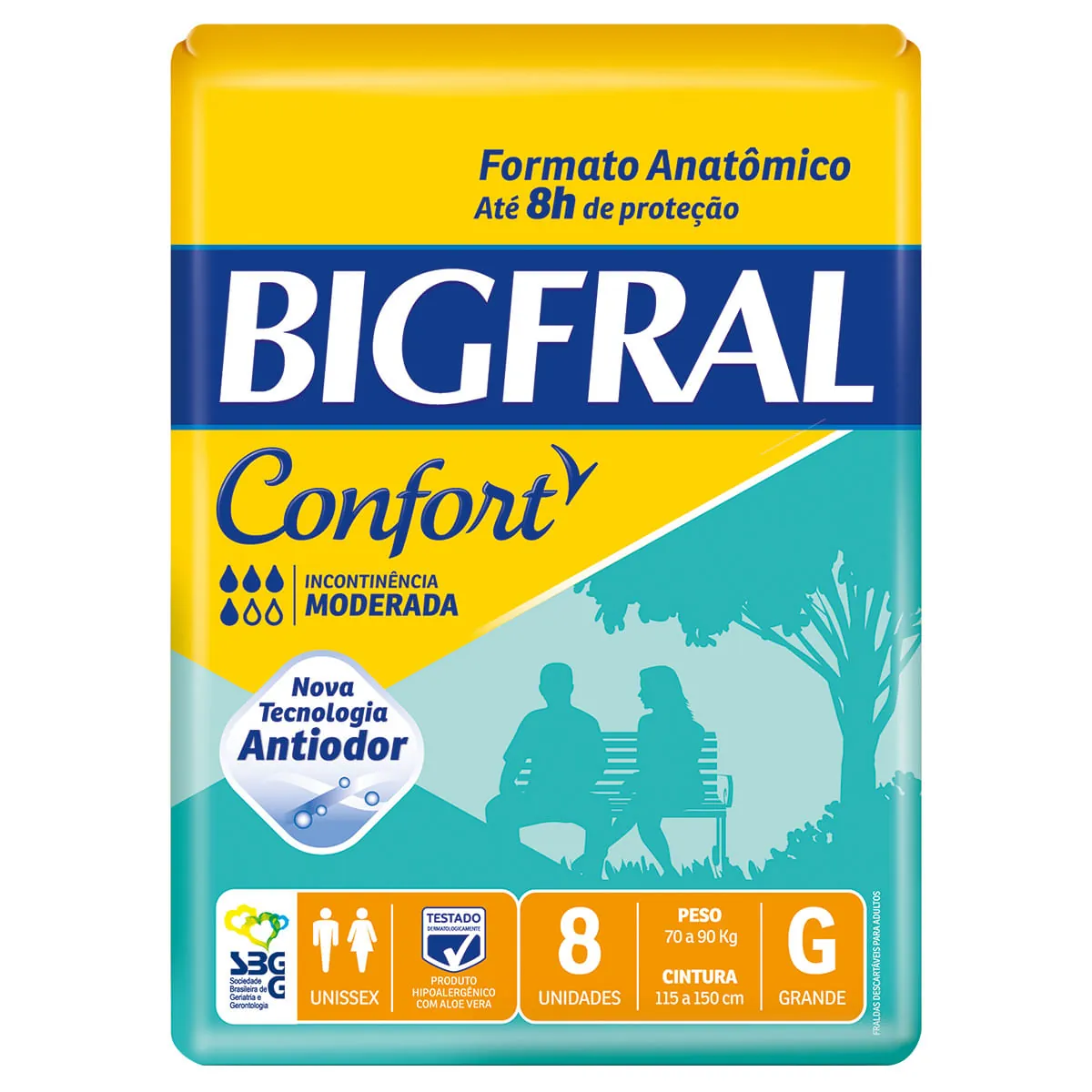 Fralda Descartável Adulto Bigfral Confort G Pacote 8 Unidades