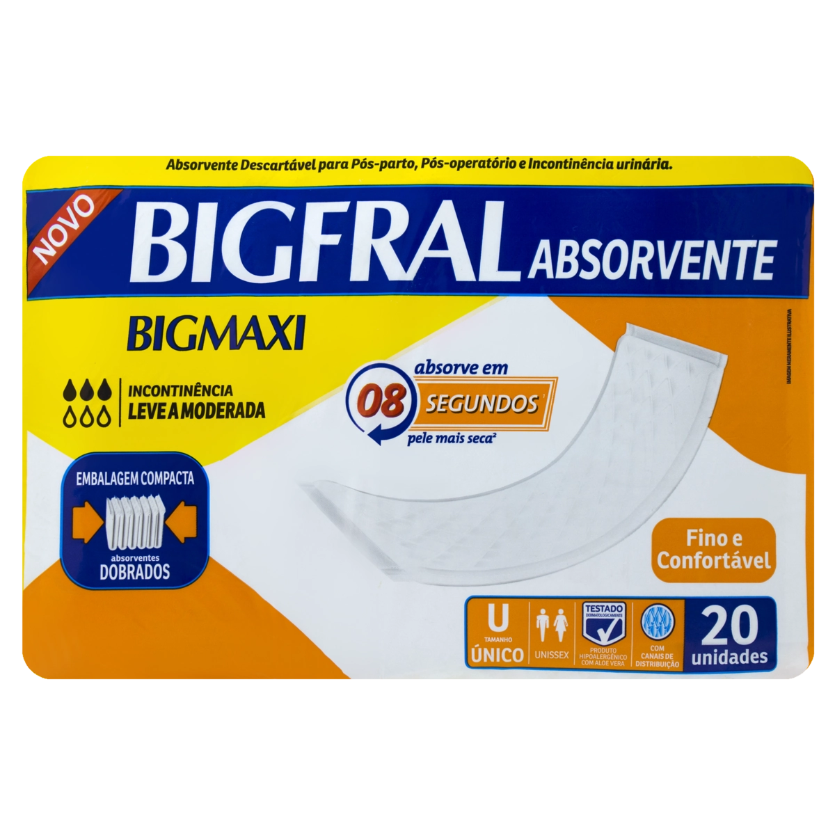 Absorvente Sem Abas Para Incontinência Urinária Bigfral Tamanho único Pacote 20 Unidades