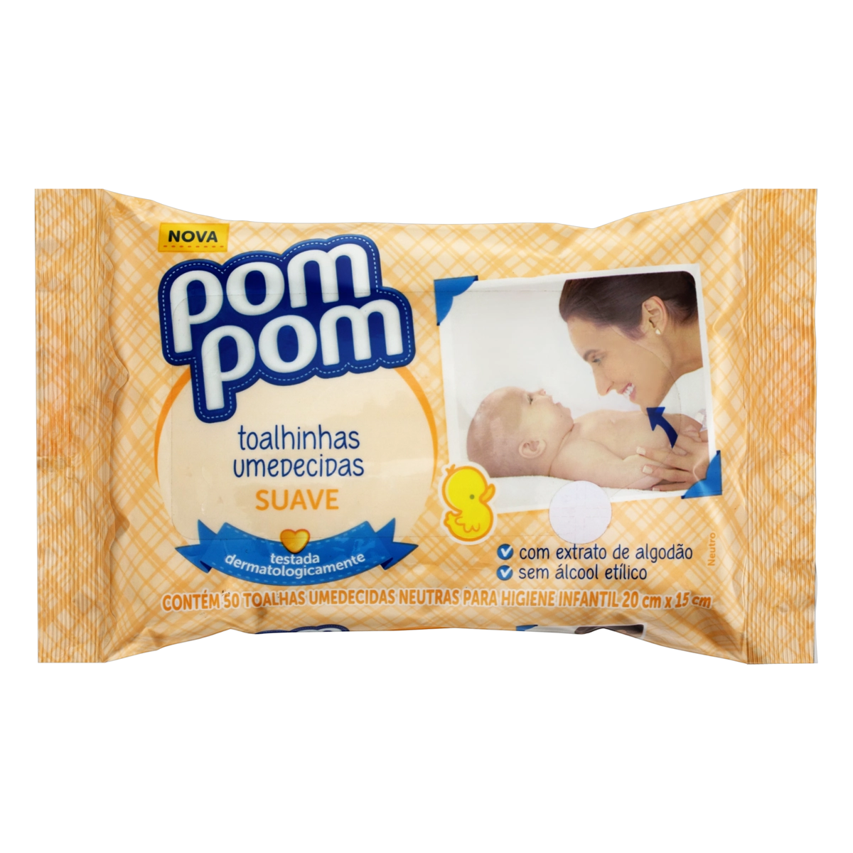 Toalha Umedecida Infantil Suave Pom Pom Pacote 50 Unidades