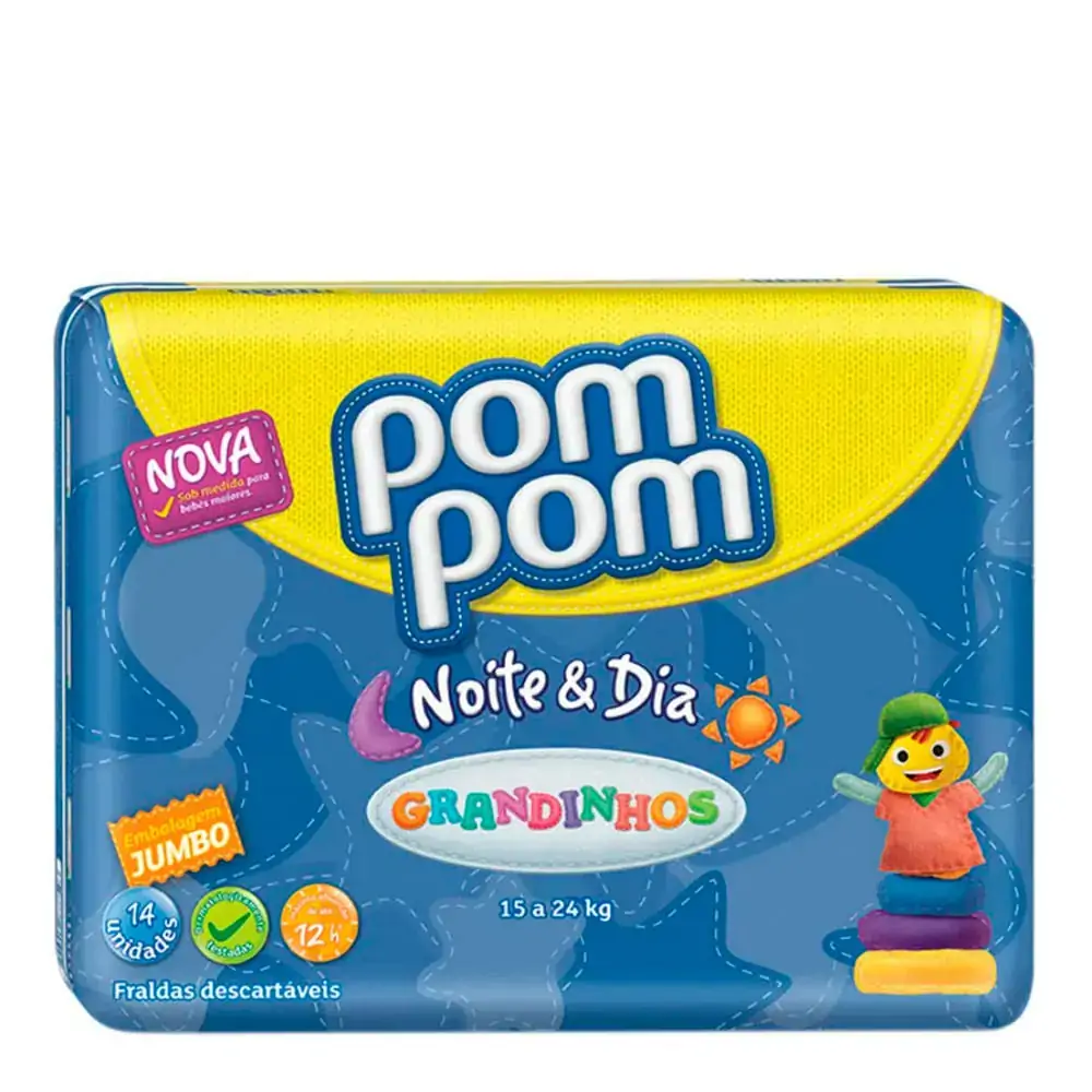 Fralda Pompom Noite E Dia Jumbo Grandinhos Com 14 Unidades