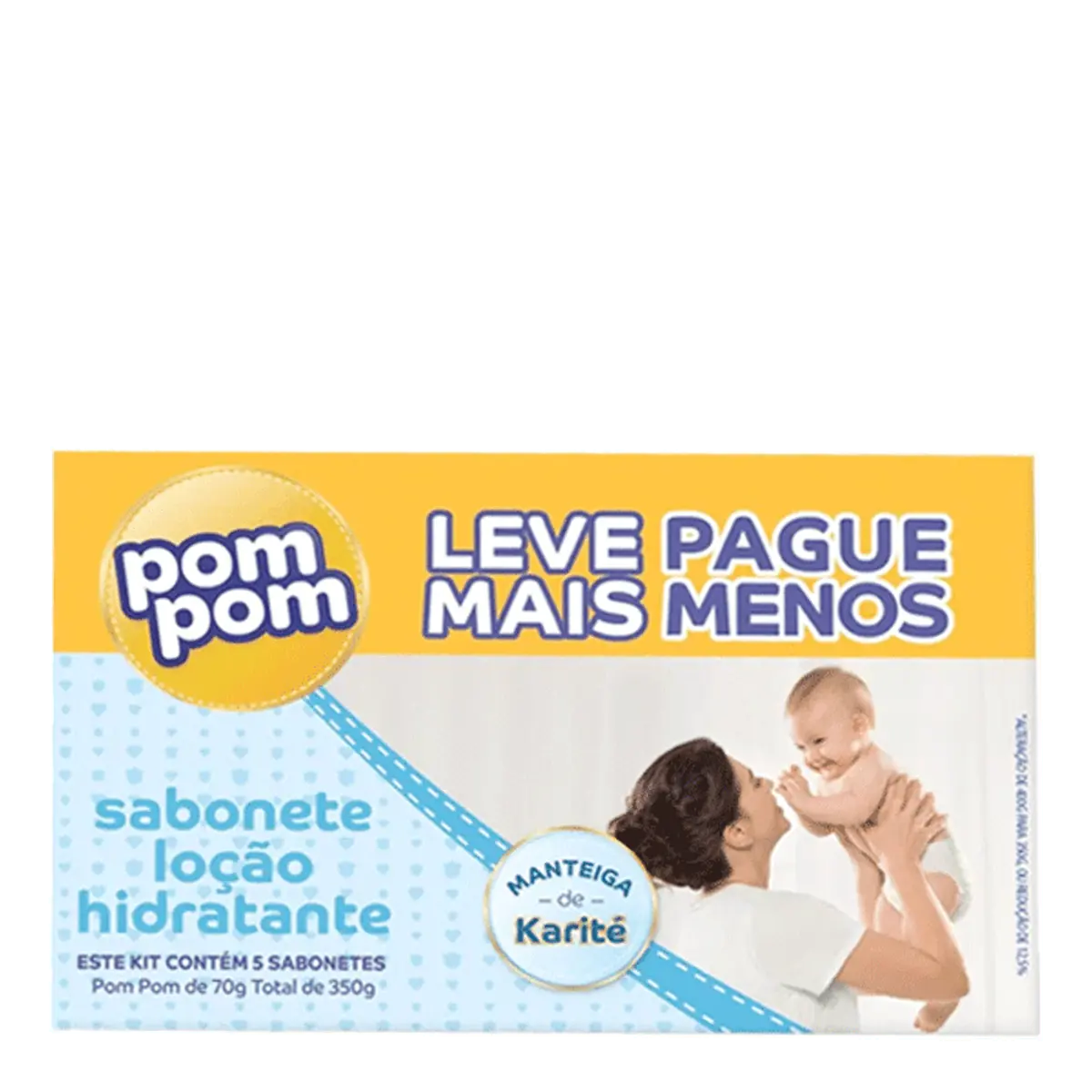 Pack Sabonete Infantil em Barra Loção Hidratante Manteiga de Karité Pom Pom Caixa 400g Leve 5 Pague 4 Unidades