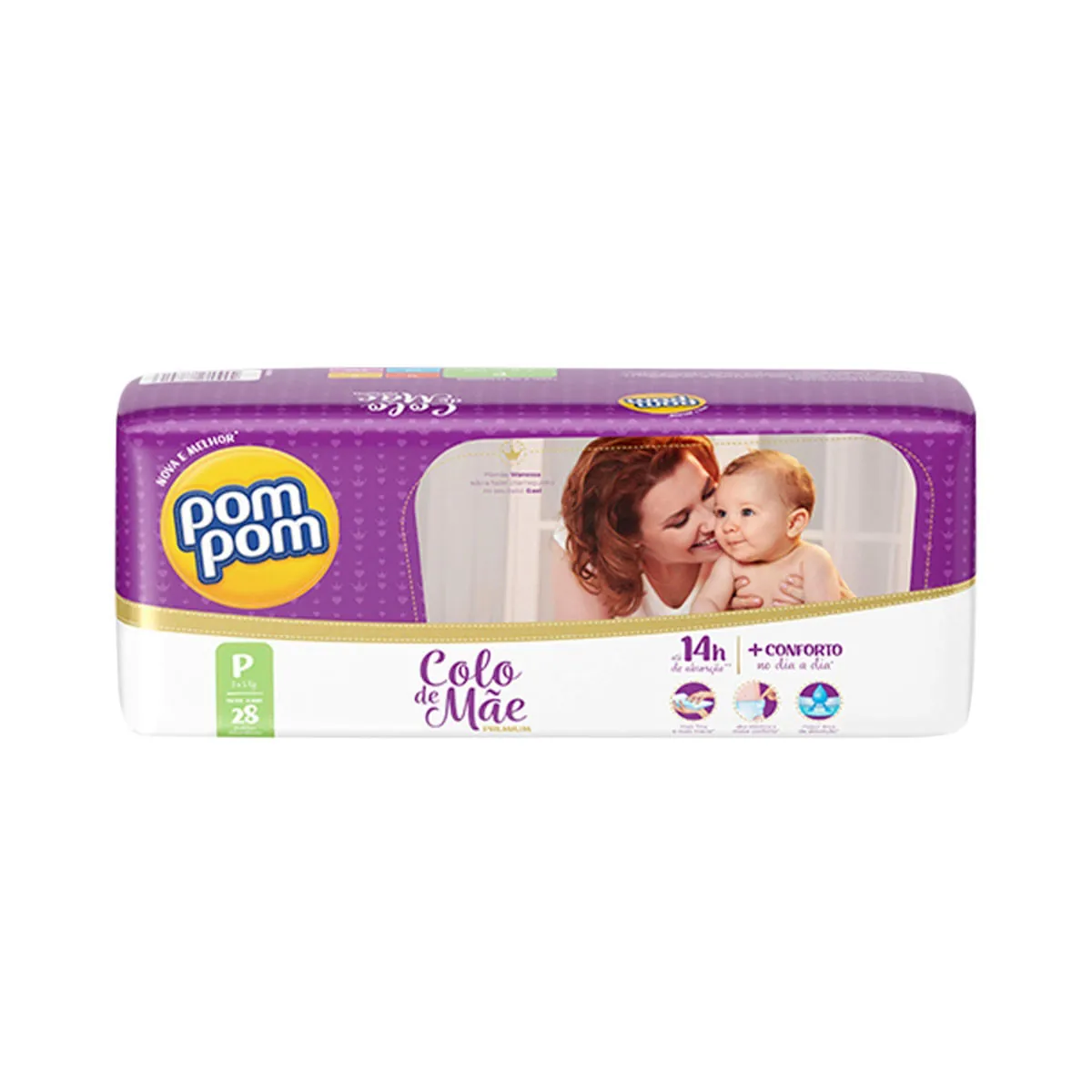 Fralda Pom Pom P Colo de Mãe Jumbo com 28 unidades