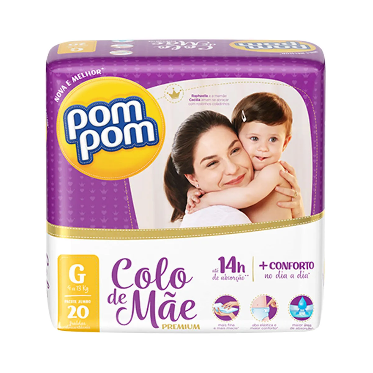 Fralda Pom Pom G Colo de Mãe Pacote com 20 unidades