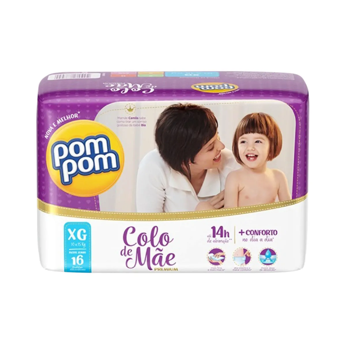 Fralda Pom Pom XG Colo de Mãe Jumbo com 16 unidades