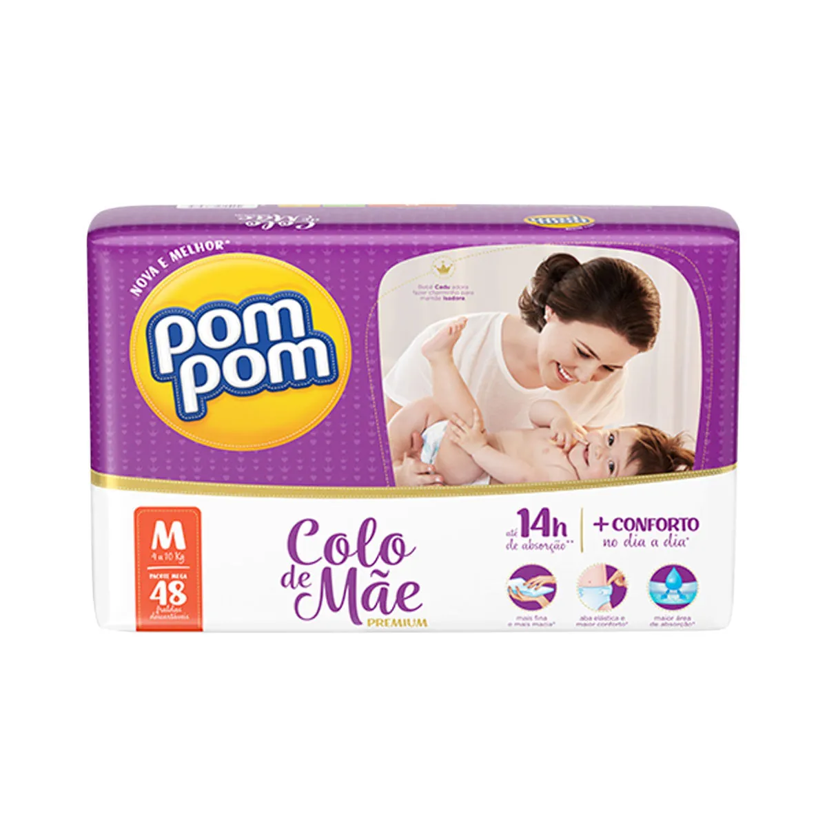 Fraldas Pom Pom M Colo de Mãe Mega - 48 Unidades