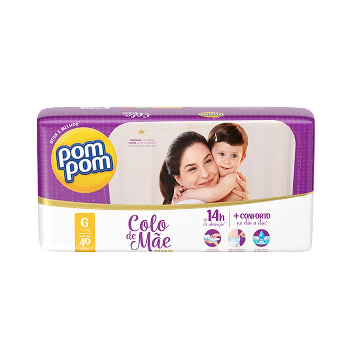 Fraldas Pom Pom G Colo de Mãe Mega - 40 Unidades
