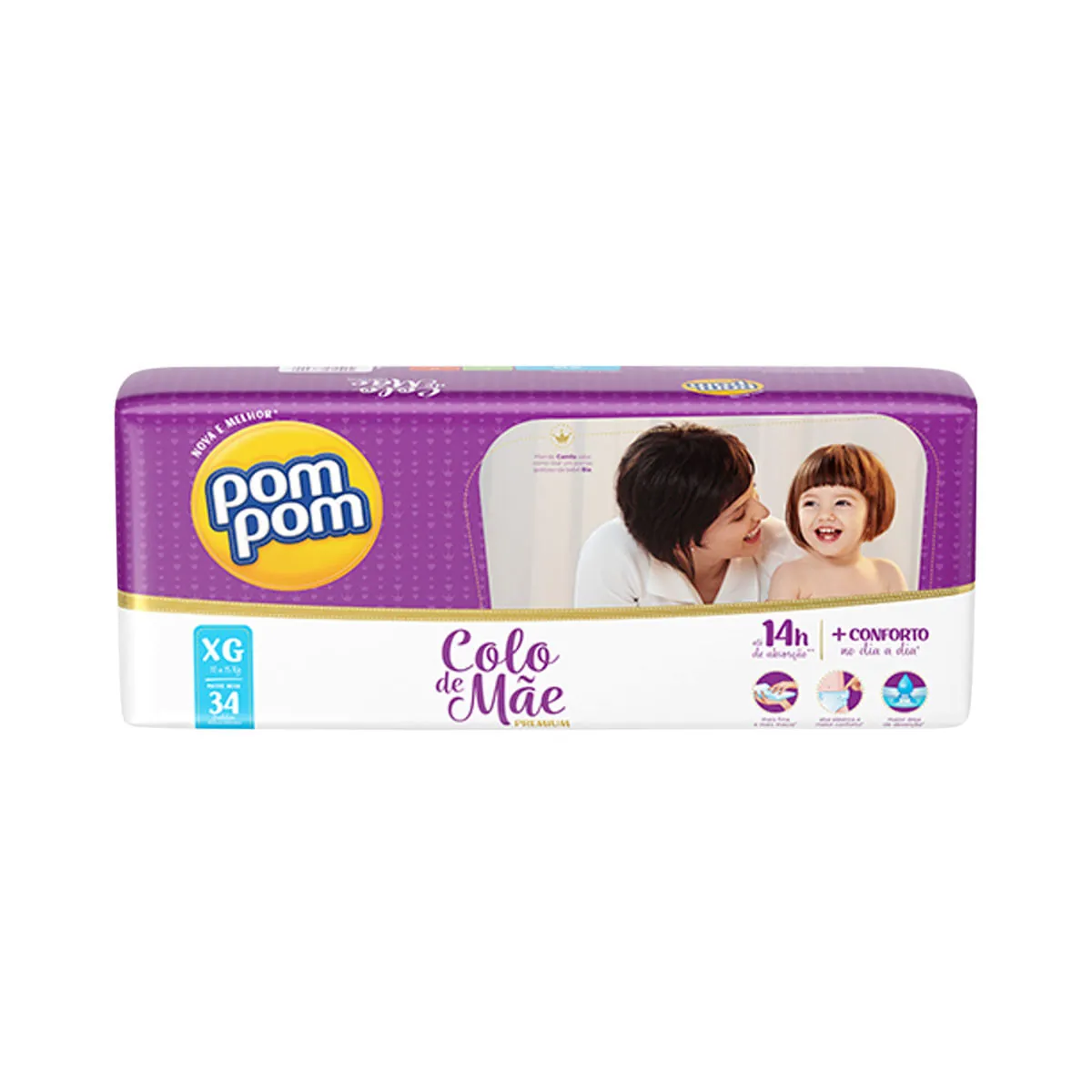 Fraldas Pom Pom XG Colo de Mãe Mega - 34 Unidades