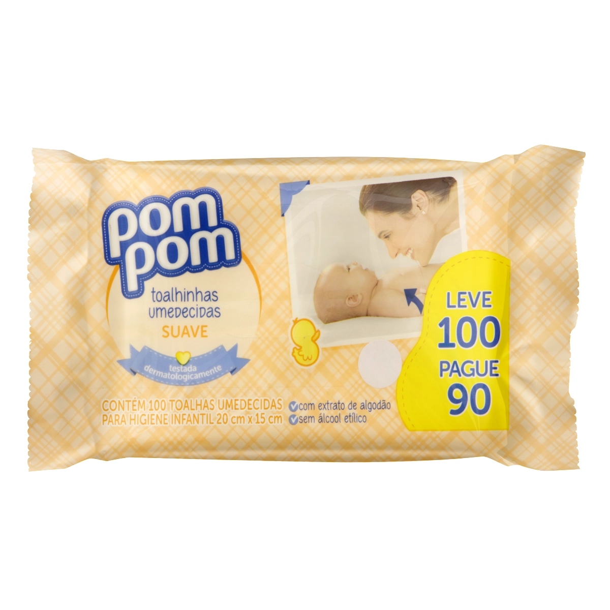 Toalha Umedecida Infantil Suave Pom Pom Pacote Leve 100 Pague 90 Unidades