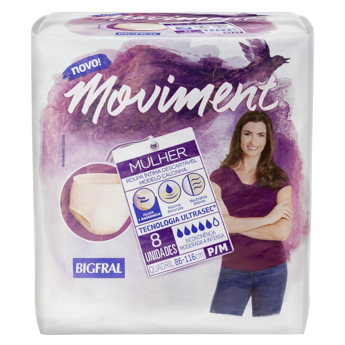 Roupa íntima Descartável Feminina Bigfral Moviment P/m Pacote 8 Unidades