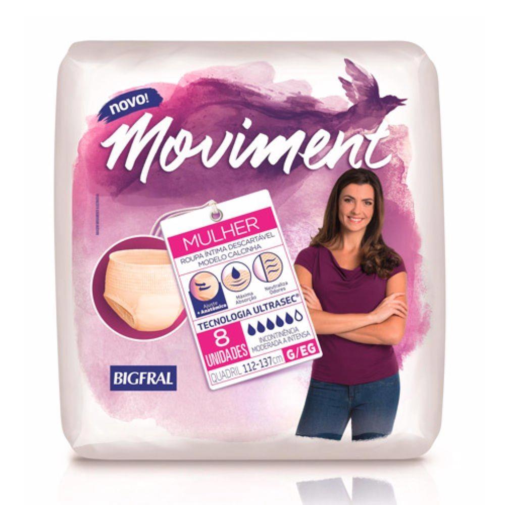Roupa íntima Descartável Feminina Bigfral Moviment G/eg Pacote 8 Unidades
