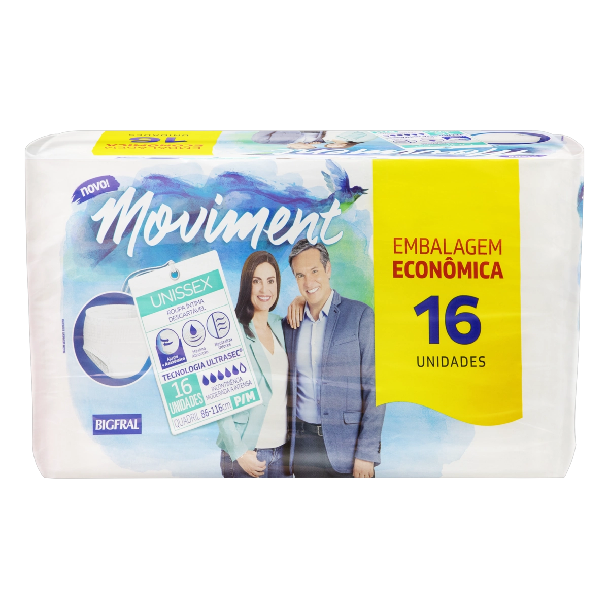 Roupa íntima Descartável Unissex Bigfral Moviment P/m Pacote 16 Unidades Embalagem Econômica