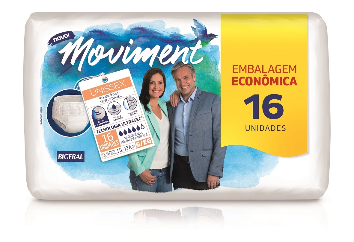 Roupa íntima Descartável Unissex Bigfral Moviment G/eg Pacote 16 Unidades Embalagem Econômica