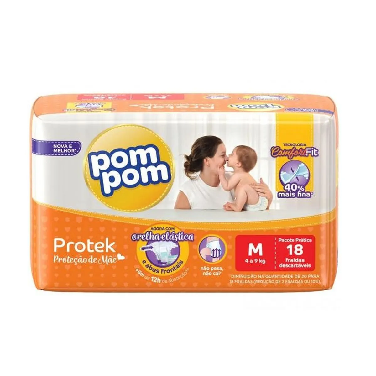 Fralda Descartável Infantil Pom Pom Protek Proteção de Mãe M Pacote 18 Unidades