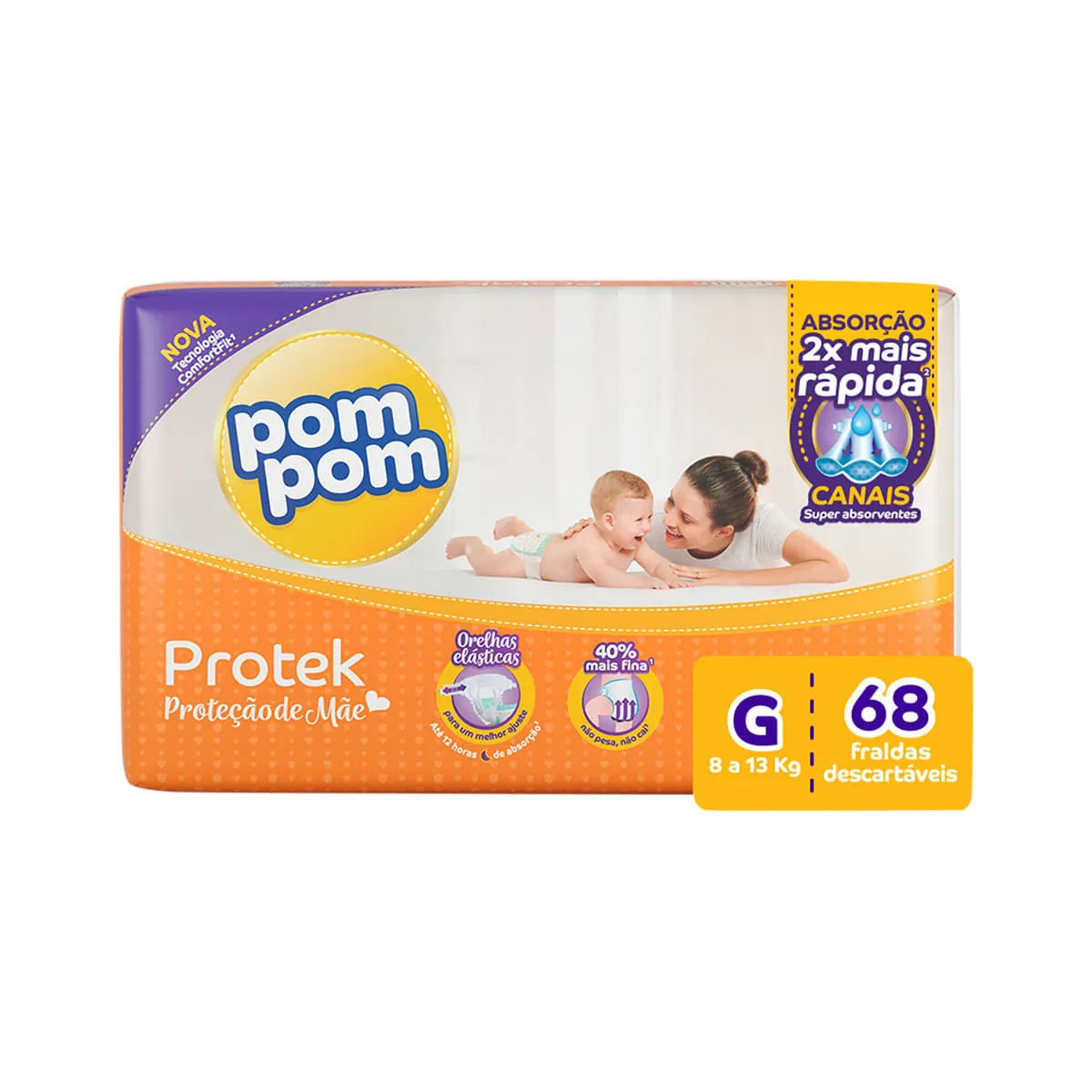 Fralda Pom Pom G Protek Hiper - 68 Unidades