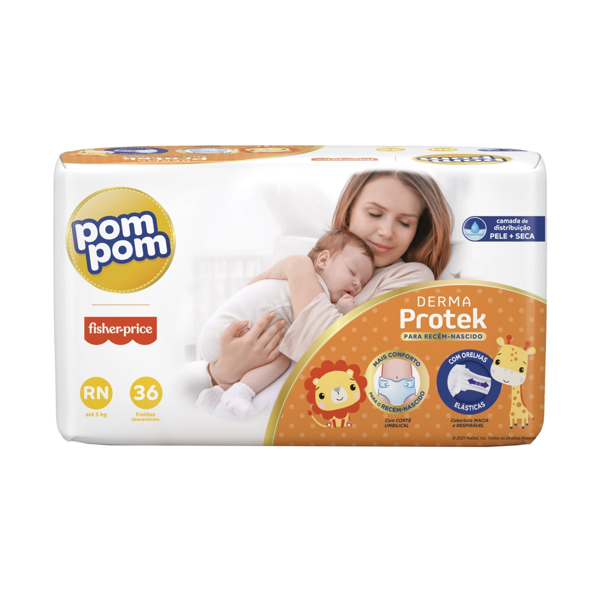 Fralda Descartável Infantil Pom Pom Derma Protek Rn Pacote 36 Unidades