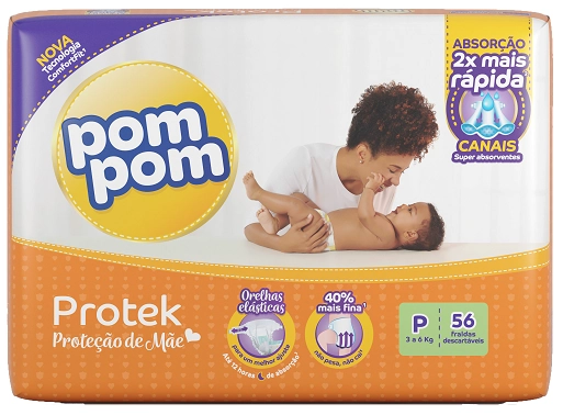 Fralda Descartável Infantil Pom Pom Protek Proteção De Mãe P Pacote 56 Unidades
