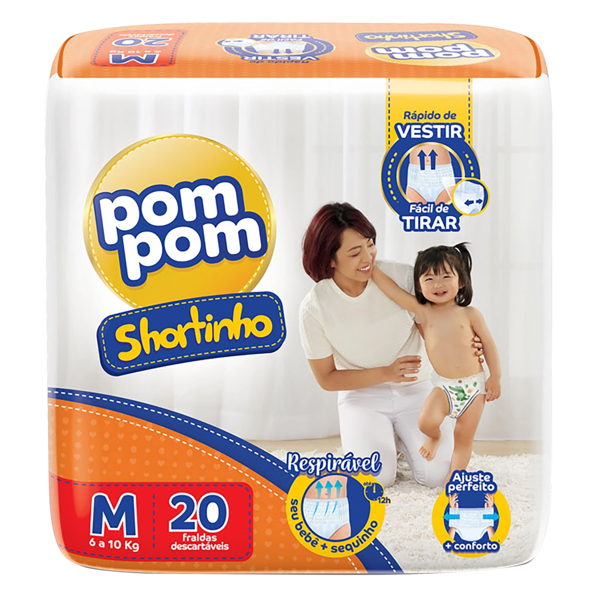 Fralda Descartável Infantil Shortinho Pom Pom M Pacote 20 Unidades