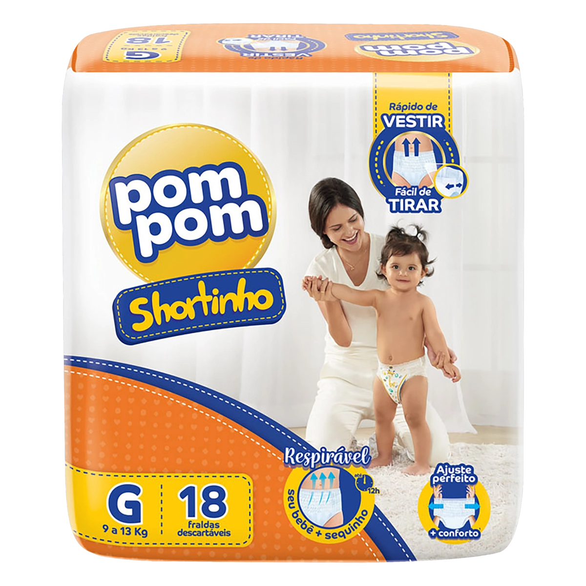 Fralda Descartável Infantil Shortinho Pom Pom G Pacote 18 Unidades