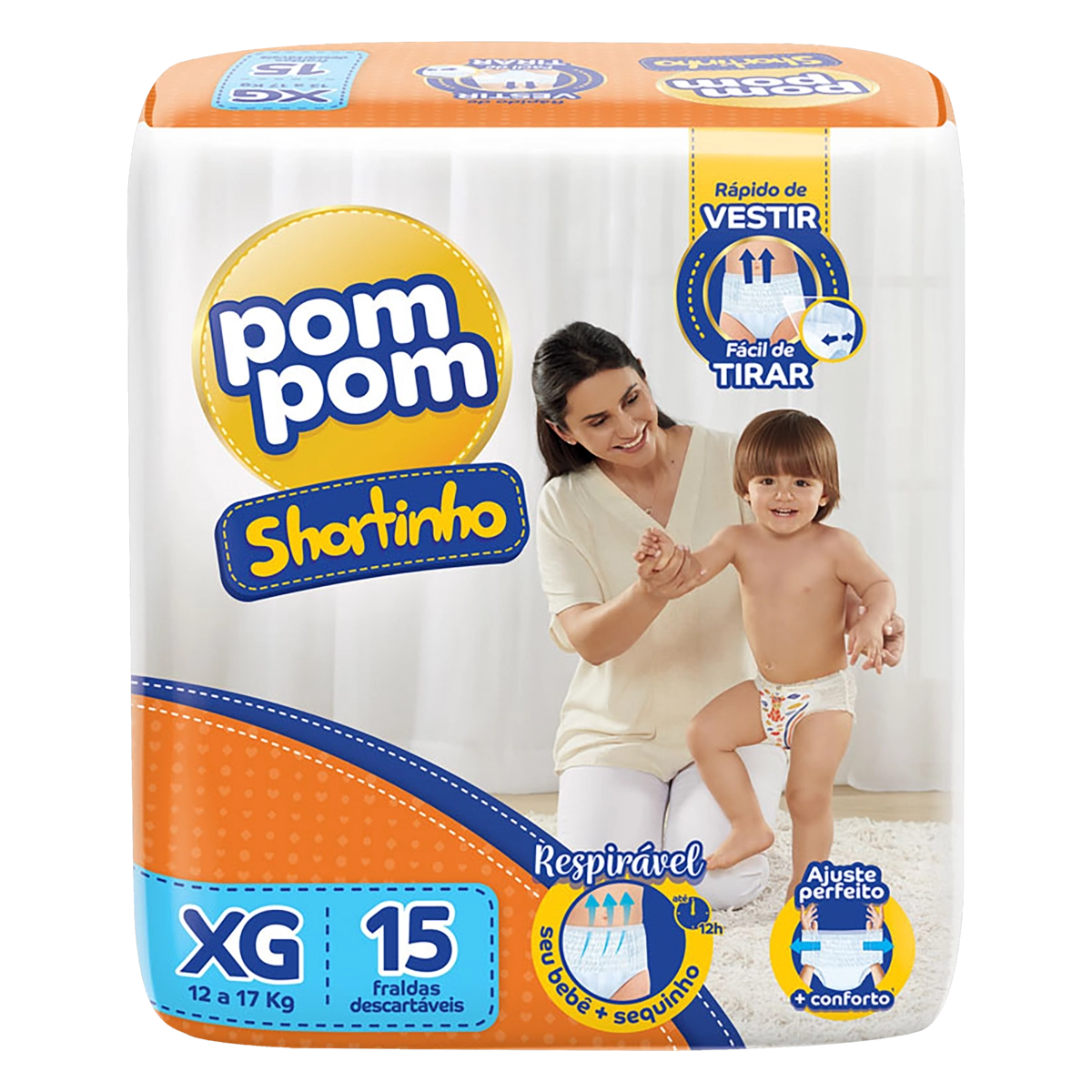 Fralda Descartável Infantil Shortinho Pom Pom Xg Pacote 15 Unidades