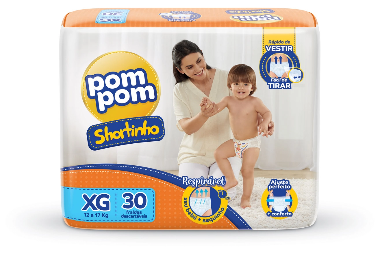 Fralda Pom Pom Shortinho Jumbo XG 30 Unidades
