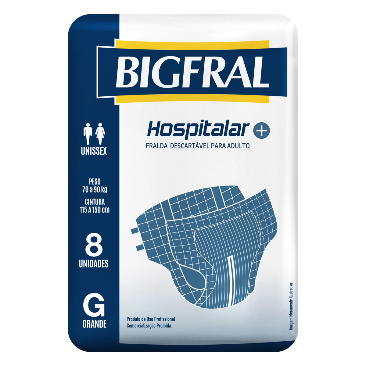Fralda Descartável Adulto Bigfral Hospitalar G Pacote 8 Unidades