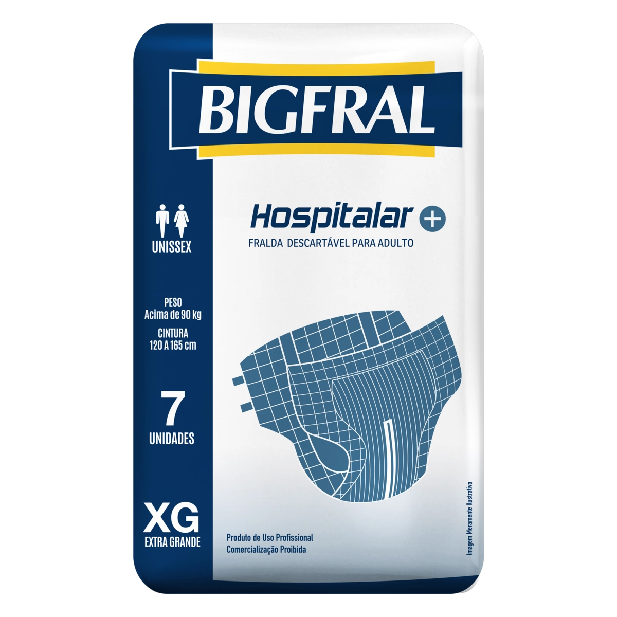 Fralda Descartável Adulto Bigfral Hospitalar Xg Pacote 7 Unidades