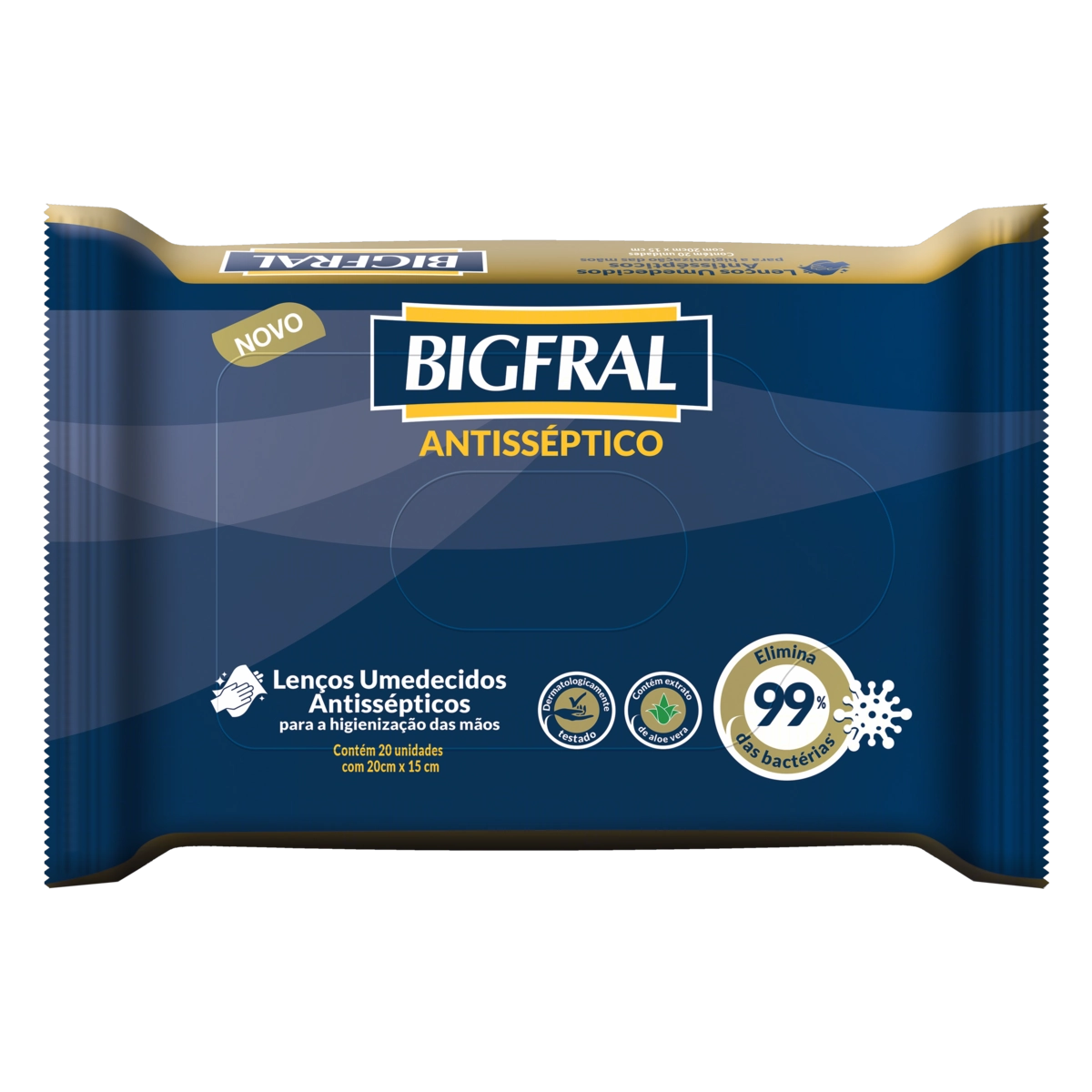 Lenço Umedecido Antisséptico Aloe Vera Bigfral Pacote 20 Unidades