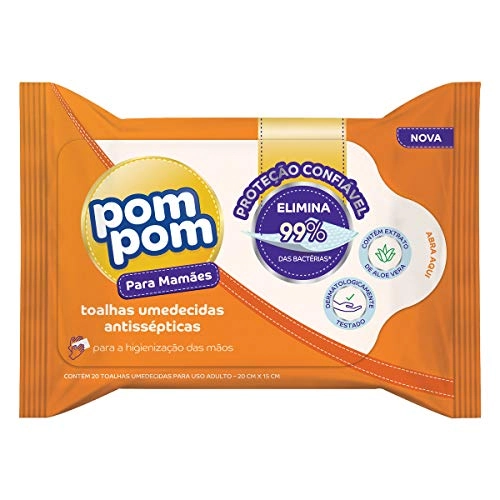 Toalha Umedecida Antisséptica Para Mamães Aloe Vera Pom Pom Pacote 20 Unidades