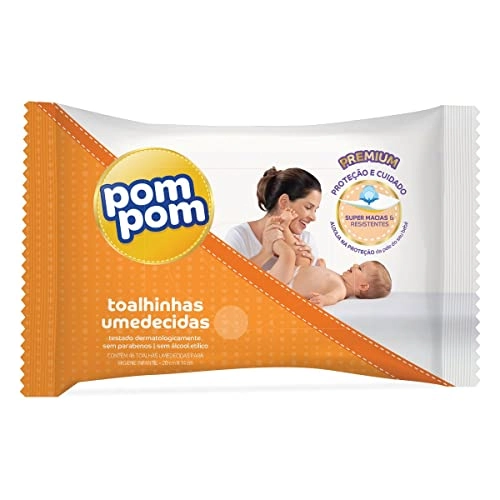 Toalha Umedecida Infantil Super Macia Pom Pom Premium Pacote 46 Unidades