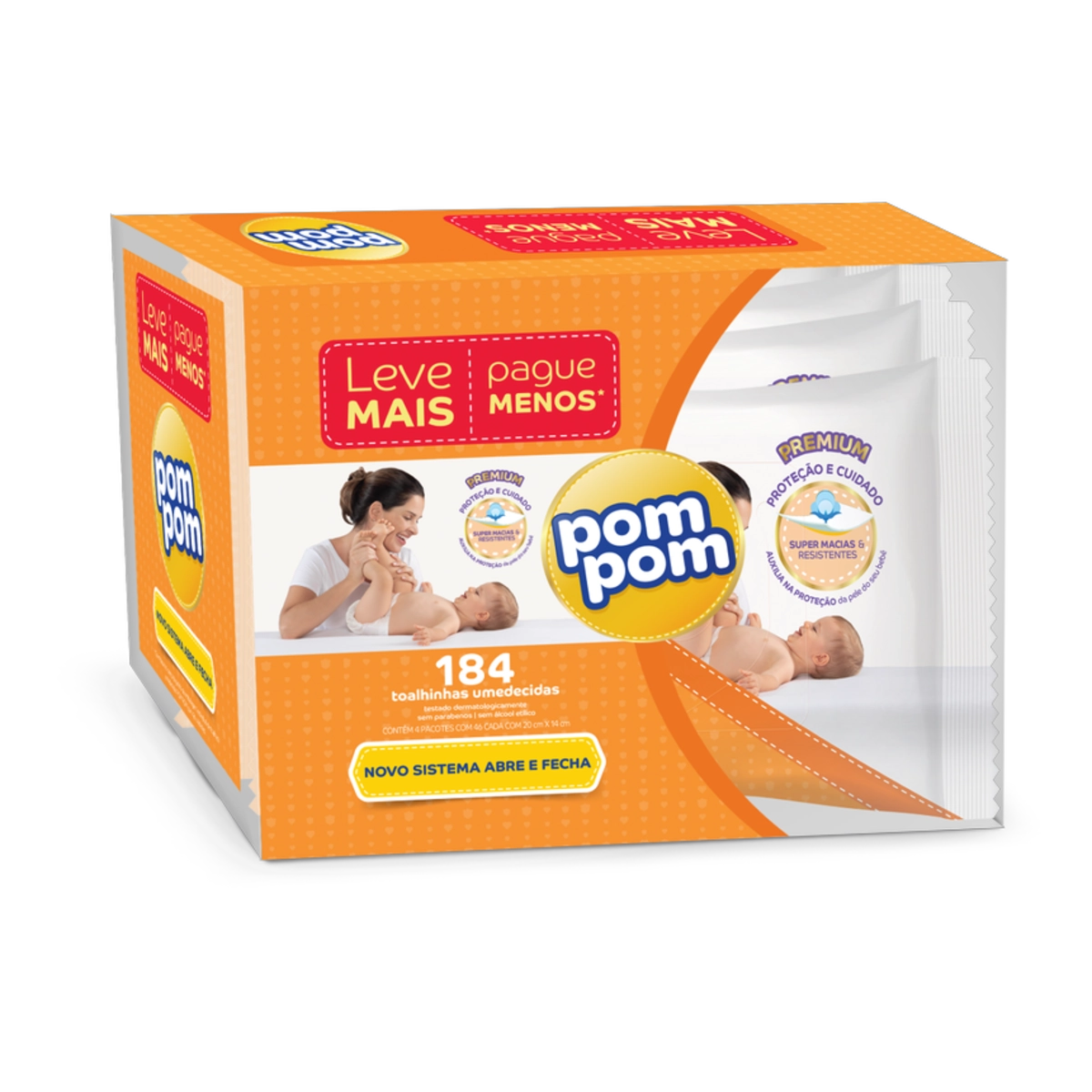 Pack Toalha Umedecida Infantil Pom Pom Premium Pacote 4 Unidades Leve Mais Pague Menos