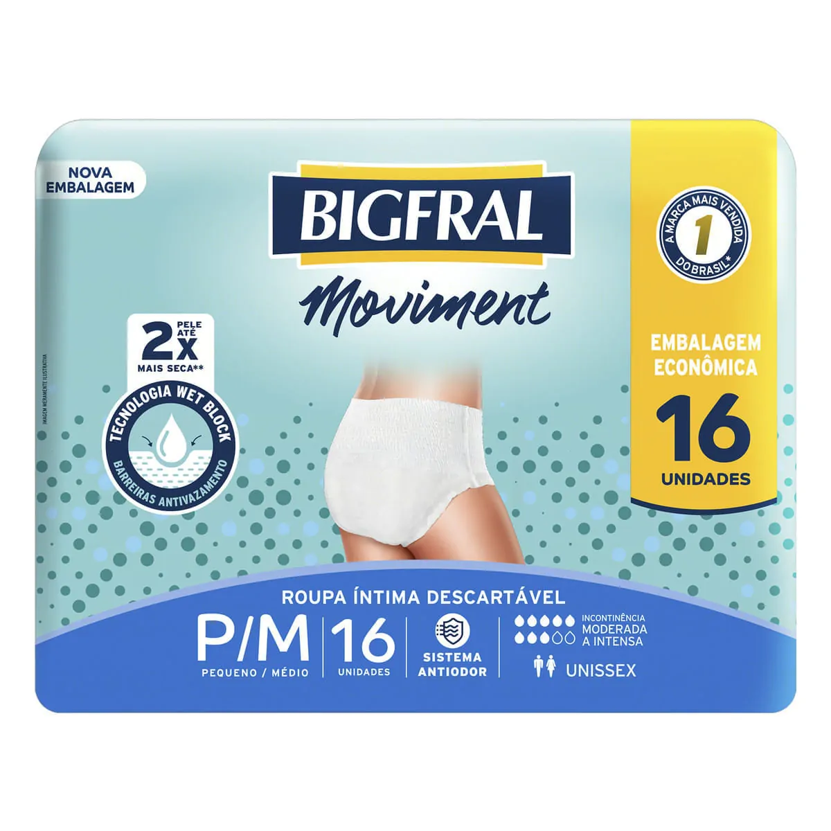 Roupa íntima Descartável Unissex Bigfral Moviment P/m Pacote 16 Unidades Embalagem Econômica