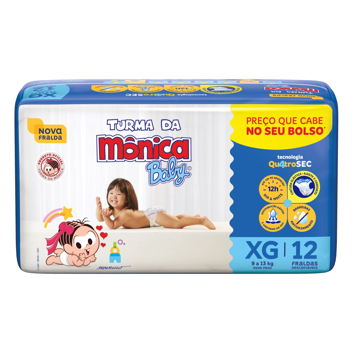 Fralda Descartável Turma Da Mônica Baby Xg Pacote 12 Unidades