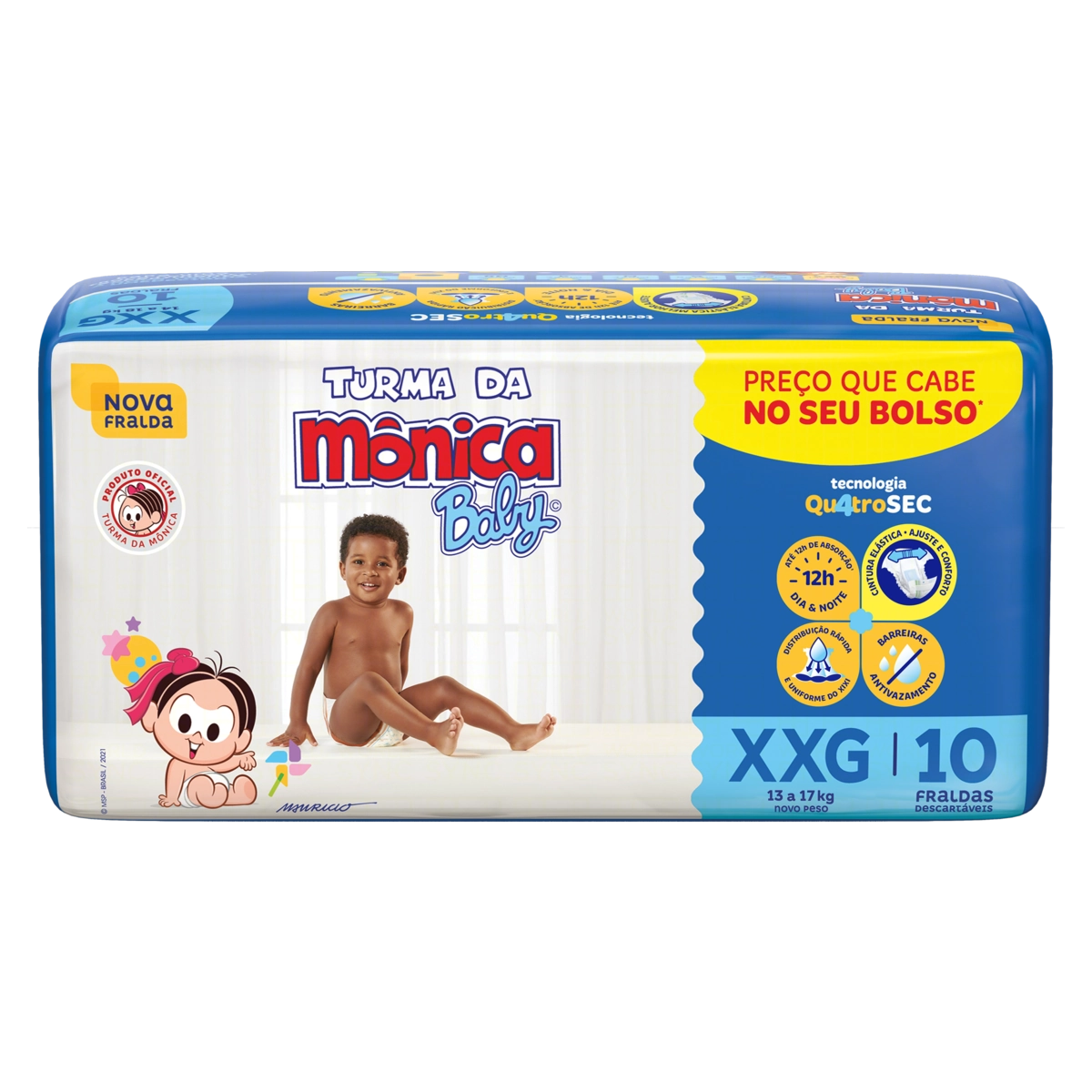 Fralda Descartável Turma Da Mônica Baby Xxg Pacote 10 Unidades