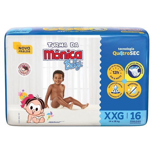 Fralda Descartável Turma Da Mônica Baby Xxg Pacote 16 Unidades