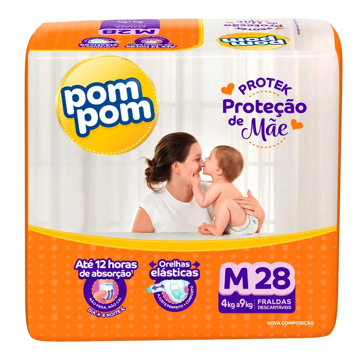 FRALDA POMPOM DERMA PROTEK JUMBO TAMANHO M - 28 UNIDADES