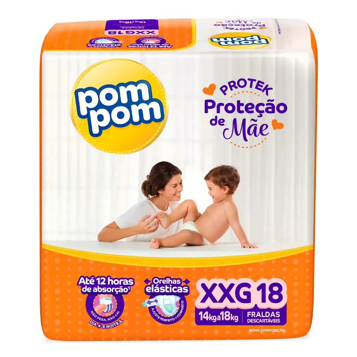 FRALDA POM POM DERMA PROTEK, POM POM TAMANHO XXG 18 UNI