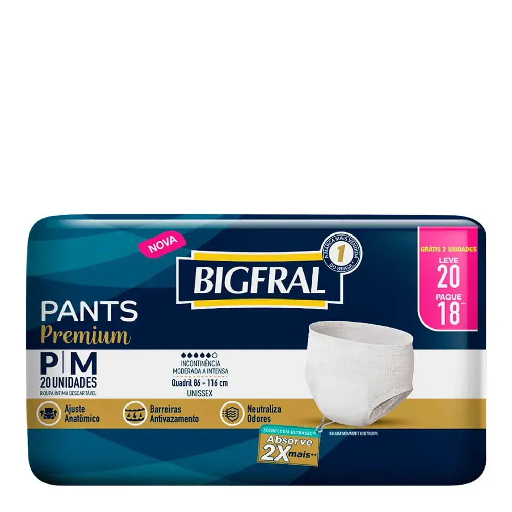 Roupa íntima Descartável Unissex Bigfral Pants Premium P/m Pacote Leve 20 Pague 18 Unidades
