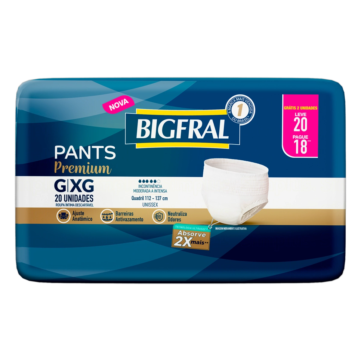Roupa íntima Descartável Unissex Bigfral Pants Premium G/xg Pacote Leve 20 Pague 18 Unidades